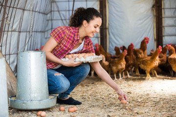 Young woman farmer carrying fresh eggs © JackF