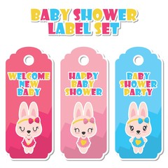 Cute bunny girls with colorful clothes vector cartoon illustration for Baby shower label set design, banner set and postcard design
