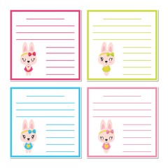 Cute bunny girls on colorful frame vector cartoon illustration for kid memo paper design, planner paper and stationery paper