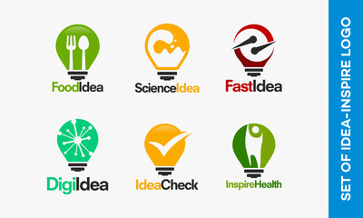 Food idea logo, Science Idea logo, Fast Idea logo designs, Digital Idea logo designs, Idea Check logo designs, Inspire Health logo, 