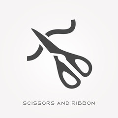 Silhouette icon scissors and ribbon