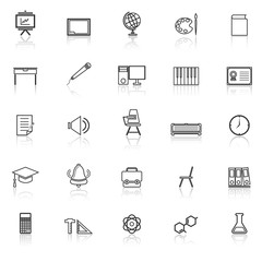 Classroom line icons with reflect on white background
