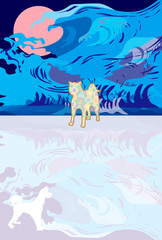 青い海とイヌのデザイン年賀状テンプレート素材２０１８