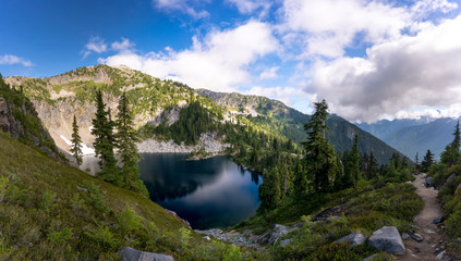 Naklejka na ściany i meble The amazing views of this glacial lake high up in the North Cascades National Park