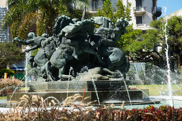 Fountain and memorial on Juan Pedro Fabini Square. Montevideo
