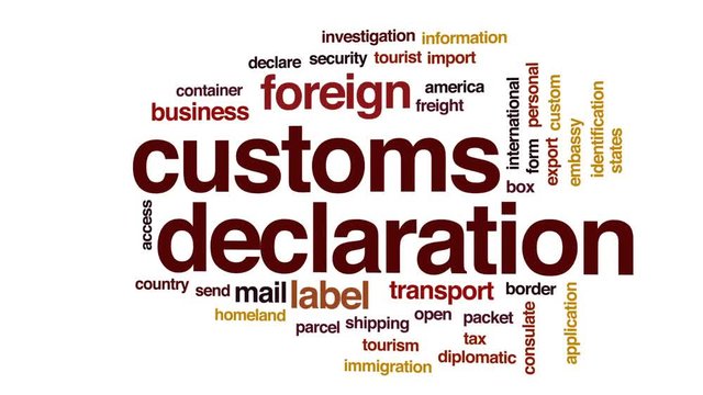 Customs declaration animated word cloud, text design animation.