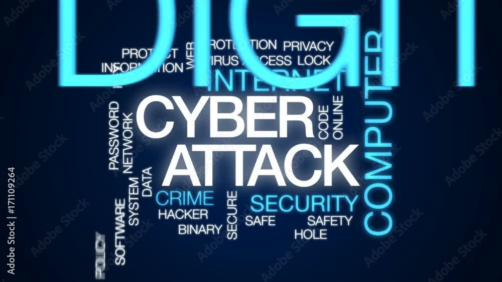 Aufkleber cyber attack animated word cloud, text design animation.