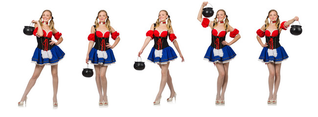 Woman in Oktoberfest concept on white