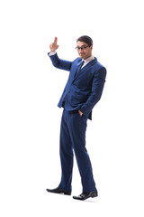 Businessman walking standing side view isolated on white backgro