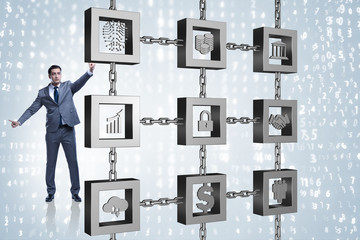 Businessman in blockchain cryptocurrency concept