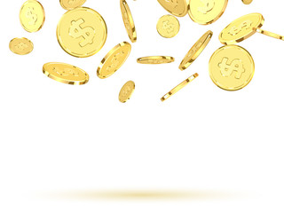 Golden coins. Realistic gold money isolated on white background.
