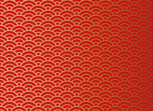 Chinese traditional oriental ornament background, red golden clouds pattern seamless