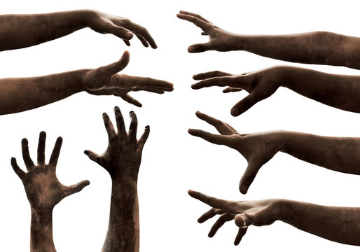Zombie hands on white background