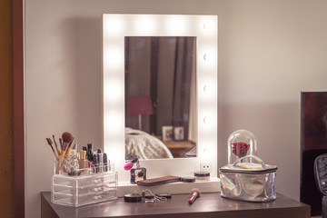 Cosmetics on table in room