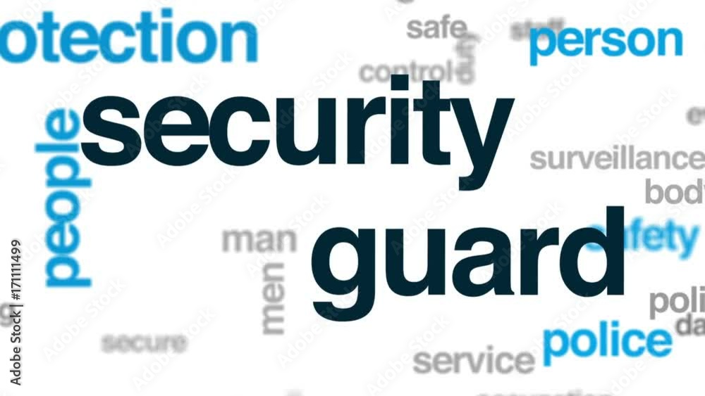 Poster security guard animated word cloud, text design animation.