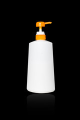Pump plastic bottle isolated on black background with clipping path.