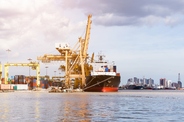 Industrial business loading containers shipping in the harbor
