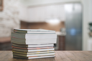 books on old wooden table