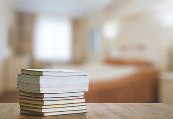 books on old wooden table