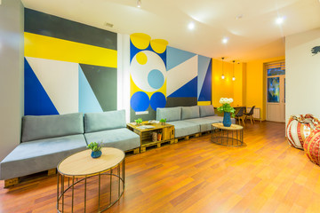 Big room interior with couch 