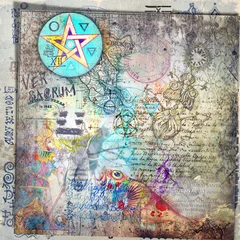 Fotobehang Esoterische, astrologische, alchemistische en mysterieuze papieren, collages, schetsen, tekeningen en manuscripten © Rosario Rizzo