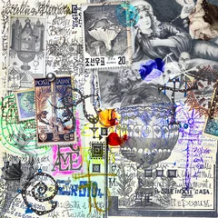 Tuinposter Alchemistische en mysterieuze manuscripten met graffiti, schetsen, tekeningen en esoterische, astrologische en alchemistische symbolen © Rosario Rizzo