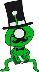 sir gentlemen herr zylinder hut monokel brille reich geld mustache schnurrbart scheine comic cartoon süß niedlich klein horror halloween grusel ausserirdischer grey cool aliens Ufo