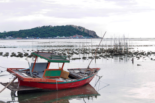 colorful fishing boats on the sea beach