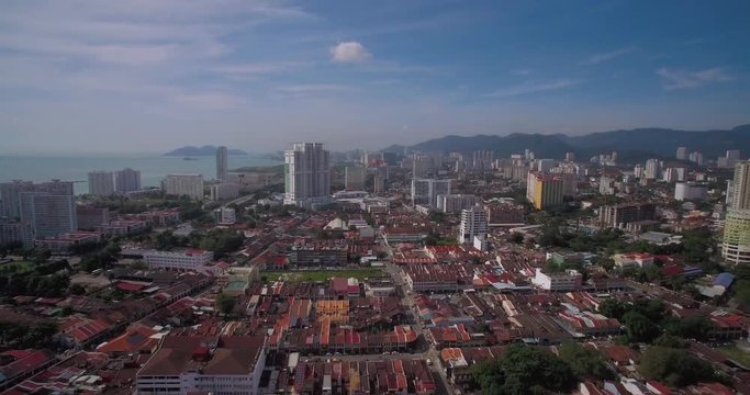 Aerial Slider Pan Shot Across Georgetown, Penang, Malaysia
