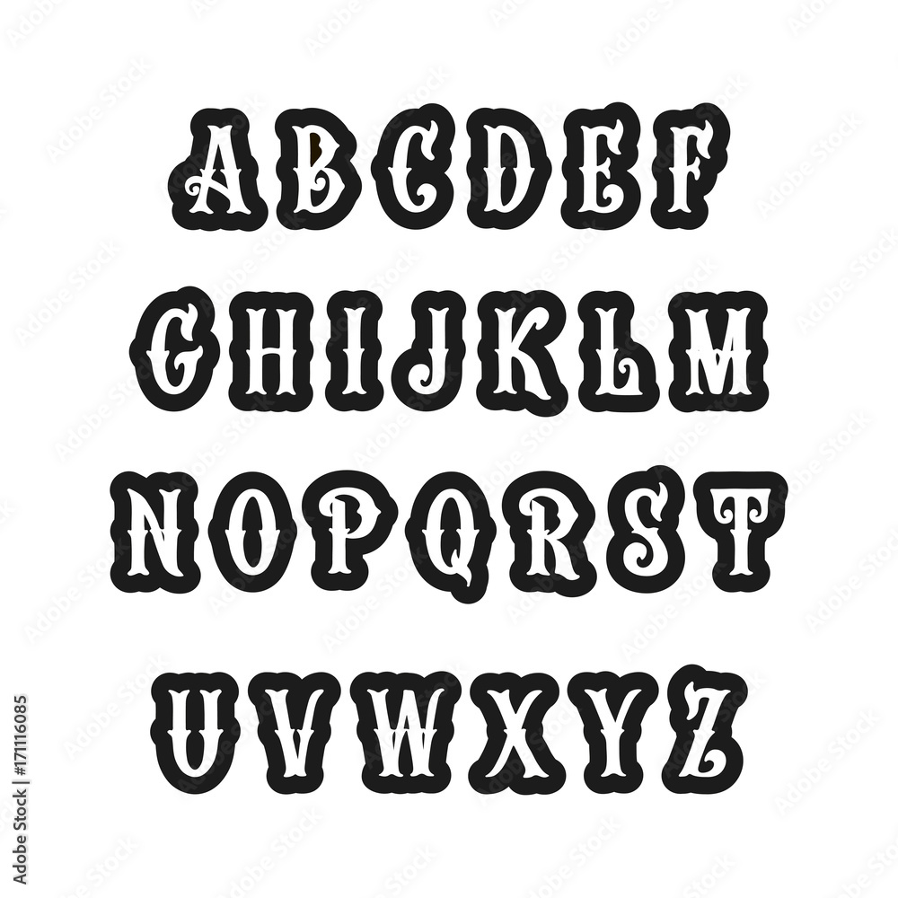 Fototapete set of victorian style alphabet letters. vector font type design. stylized logo text typesetting. bo