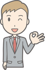Fototapeta na wymiar Illustration that a businessman wearing a suit is doing an okay sign