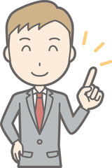 Fototapeta na wymiar Illustration that a businessman wearing a suit is pointing at a smile