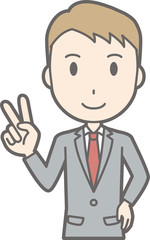 Illustration that a businessman wearing a suit is peace sign