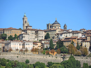 Fototapeta na wymiar Bergamo. One of the beautiful city in Italy. Lombardia. Landscape on the old city during a wonderful blu day
