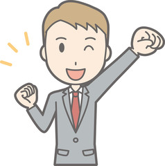 An illustration that a businessman wearing a suit winks up his fist