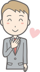 Illustration that a businessman wearing a suit laughs with a hand on his chest