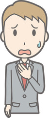 Illustrations worried by a businessman wearing a suit putting his hands on his chest