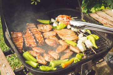 Grilled of pork and chicken with vegetable.