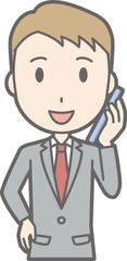 Illustration that a businessman wearing a suit is talking on a smartphone