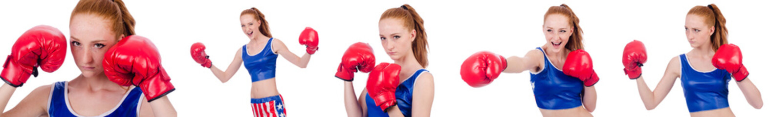 Woman boxer in uniform with US symbols