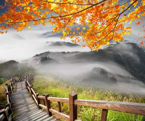 Fototapeta premium imaging of mountain trail above the clouds on a sunny bright