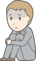 Illustration that a businessman wearing a suit is sitting on the floor