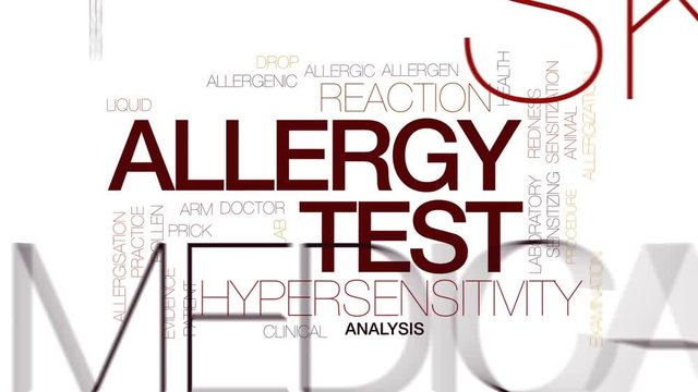 Allergy test animated word cloud, text design animation. Kinetic typography.