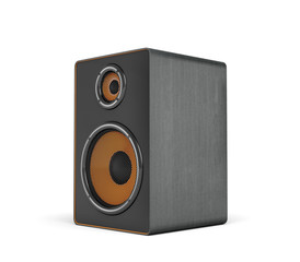 Obraz premium 3d rendering of a large black stereo box with two round speakers on white background.