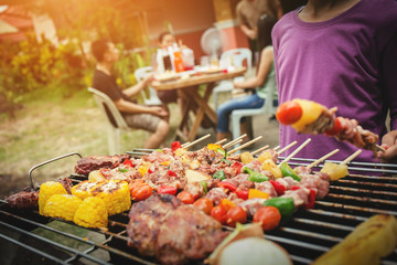 BBQ food party summer grilling meat. - obrazy, fototapety, plakaty