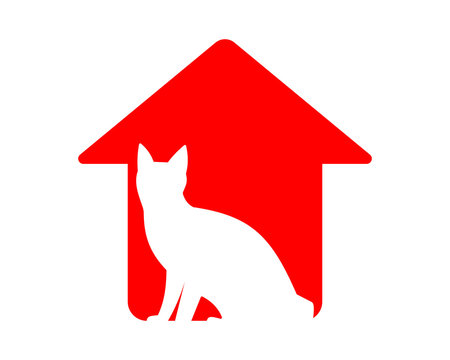 white cat silhouette red pet house icon image vector