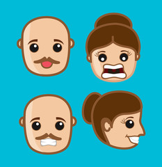 Cartoon Man and Woman Face Expressions