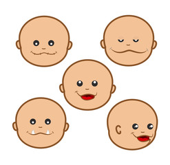 Happy Cartoon Babies Face Expressions
