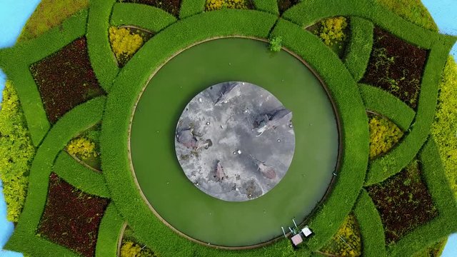 Aerial view formal garden in Royal Park Ratchaphruek at Chaingmai, Thailand.