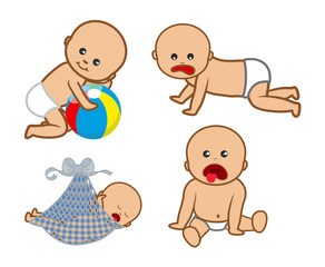 Cute Cartoon Babies Vector Illustration